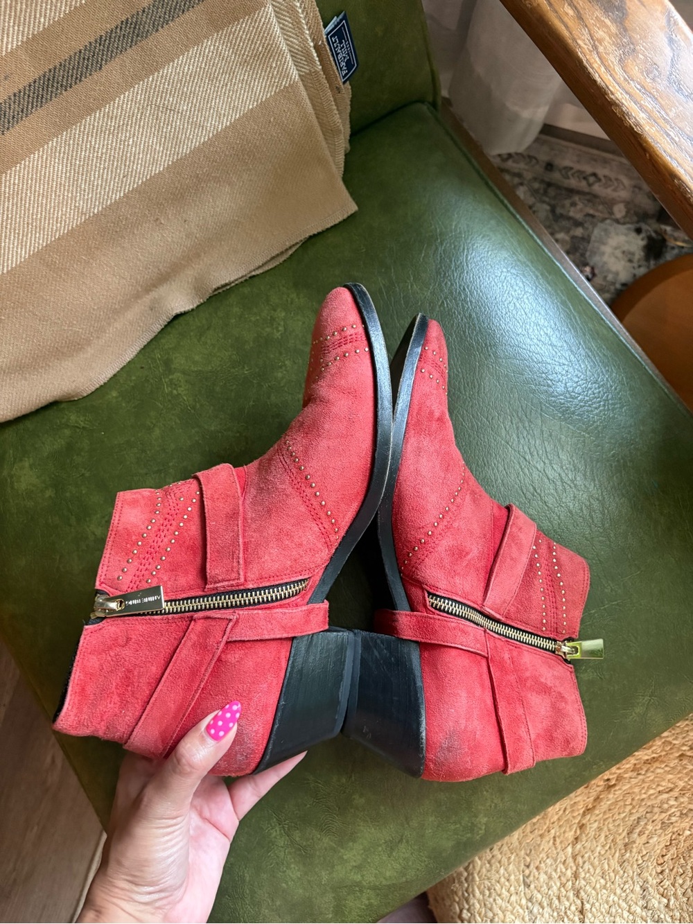 Anine Bing Bianca red suede gold studded boots booties size 10 cowgirl western - Picture 12 of 15